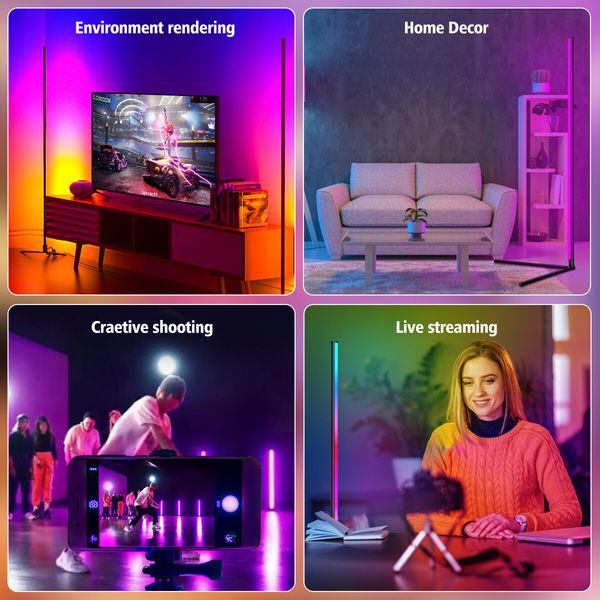 Corner Floor Lamp - RGB Color Changing Mood Lighting, 46 inch Metal Standing Lamp for Living Room, Bedroom 15W