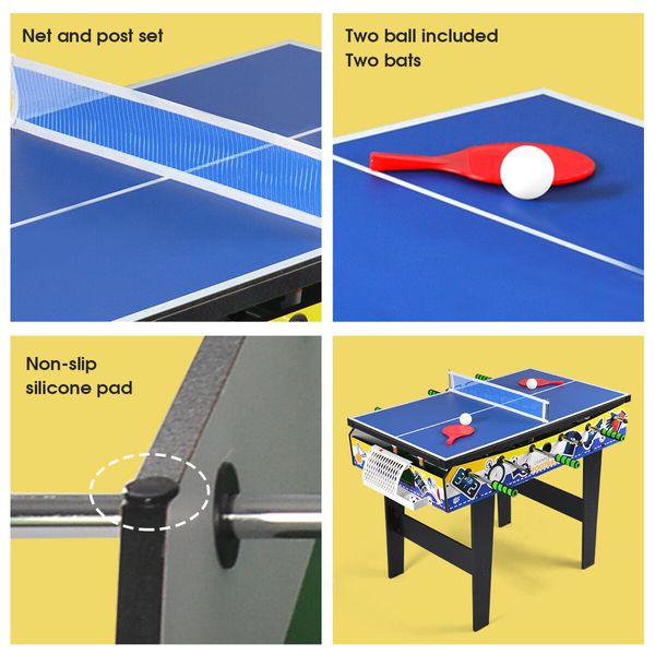 4 In 1 Soccer Table Foosball Tennis Bowling Shuffleboard Game 64x105x51cm