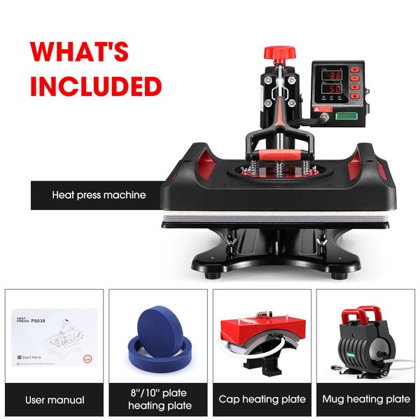 5-In-1 Digital Heat Press Machine Transfer Swivel Sublimation Printer Printing 1200W LCD Screen 38X38CM