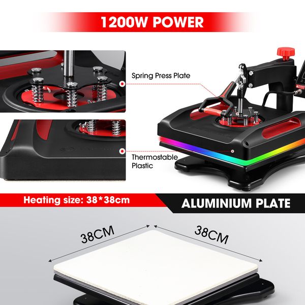 Digital T Shirt Heat Press Transfer Machine Swivel Sublimation Printer Printing with LCD Screen 1200W 38X38CM