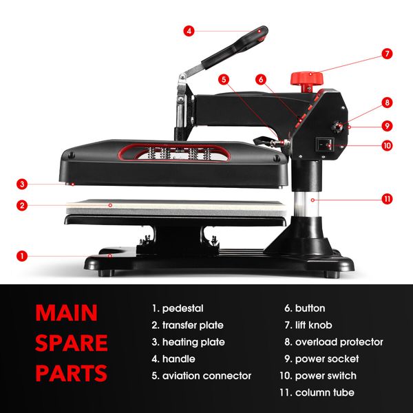 5-In-1 Digital Heat Press Machine Transfer Swivel Sublimation Printer Printing 1000W LCD Screen 29X38CM