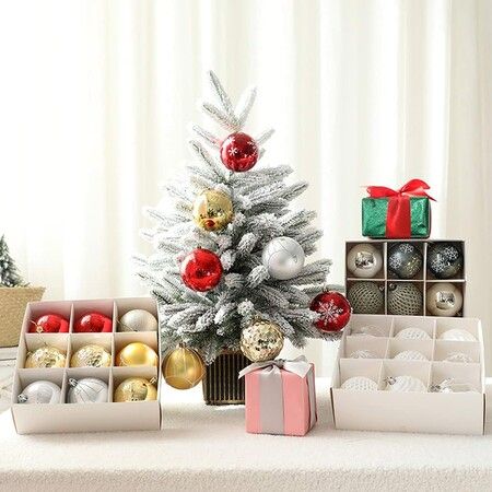 8CM Christmas Balls Gift Box 9PCS Christmas Tree Decoration Painted Christmas Gift Package Balls, Gold