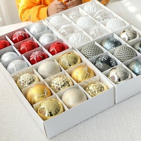 8CM Christmas Balls Gift Box 9PCS Christmas Tree Decoration Painted Christmas Gift Package Balls, Gold