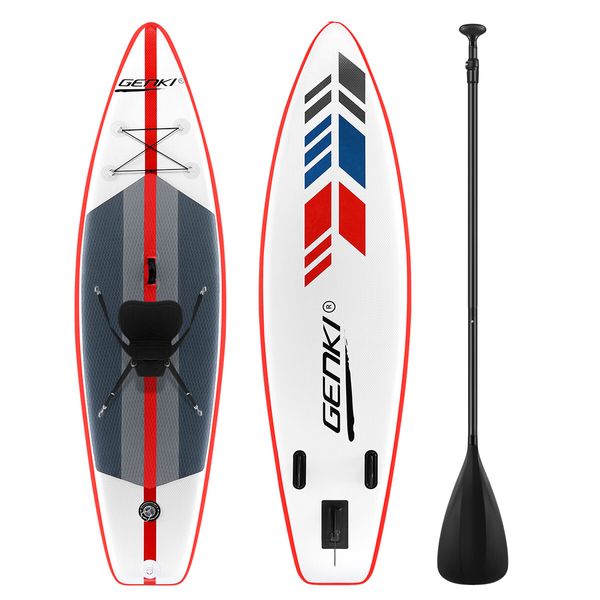 Genki Stand Up 320CM Paddle Board Inflatable SUP Paddleboard Kayak Seat Leash White Red 