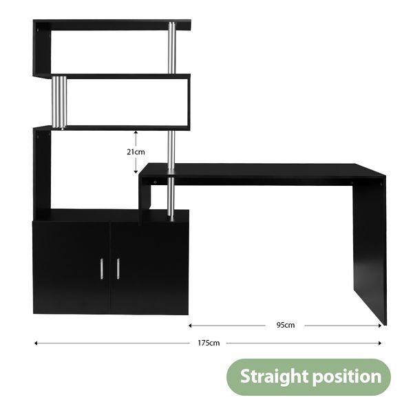 Office Computer Desk L Shaped Rotating Corner Study Home Writing Table 3 Bookshelf 2 Cabinet Black