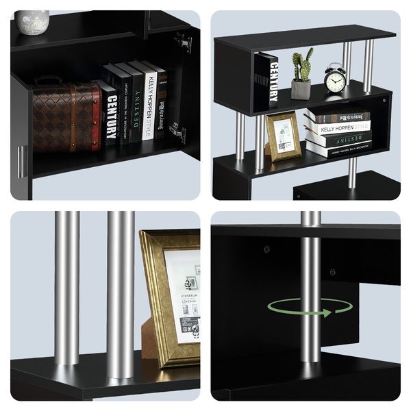 Office Computer Desk L Shaped Rotating Corner Study Home Writing Table 3 Bookshelf 2 Cabinet Black