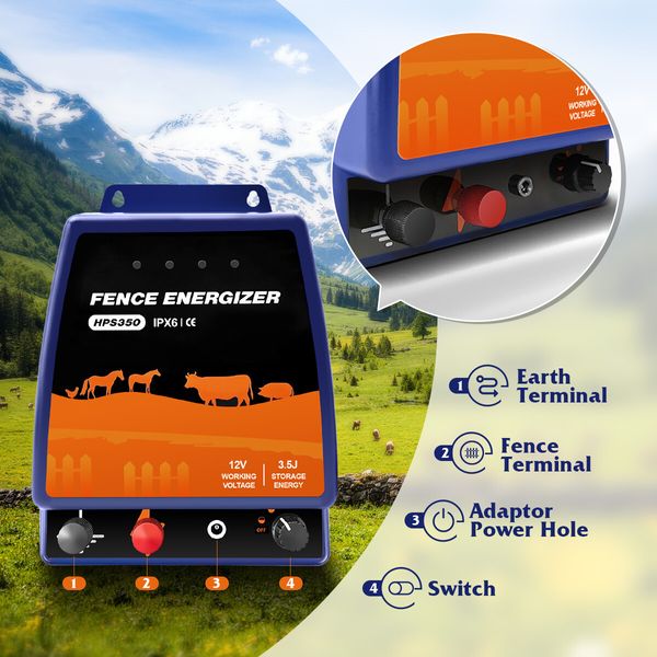 Petscene 30KM Electric Fence Energiser Charger Mains Fencing Energizer IPX6 3.5J