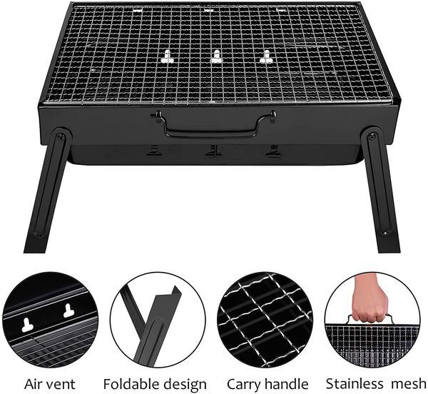 Portable Charcoal Grill, Charcoal BBQ Grill for Camping Picnic,Indoor and Outdoor Charcoal Grill with Smoker Charcoal Grill