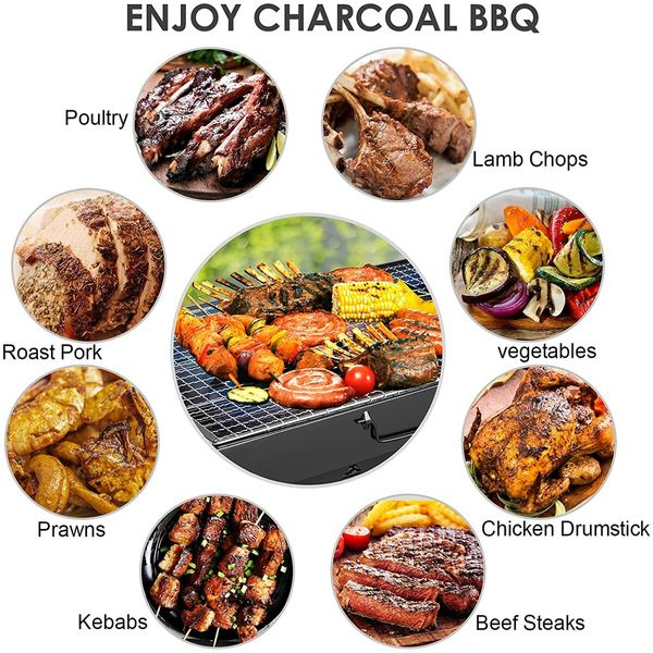 Portable Charcoal Grill, Charcoal BBQ Grill for Camping Picnic,Indoor and Outdoor Charcoal Grill with Smoker Charcoal Grill