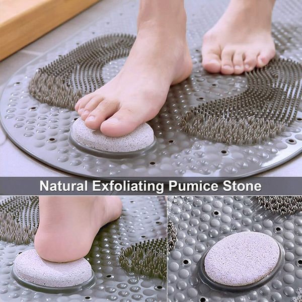 80x40cm Foot Scrubber Shower Mat with Feet Scrub Stone Antislip Suction Cups Grey