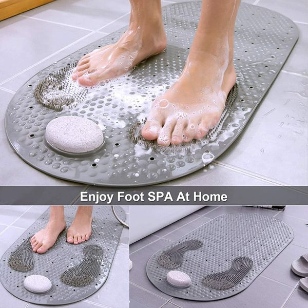 80x40cm Foot Scrubber Shower Mat with Feet Scrub Stone Antislip Suction Cups Grey