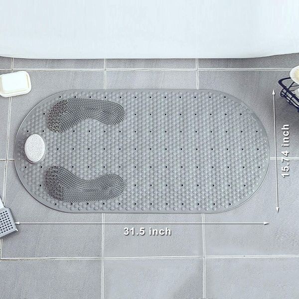 80x40cm Foot Scrubber Shower Mat with Feet Scrub Stone Antislip Suction Cups Grey