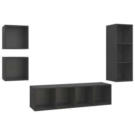 4 Piece TV Cabinet Set Grey Chipboard