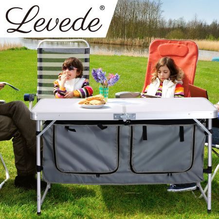 Levede Folding Camping Table Aluminium Portable Picnic Outdoor Storage Organizer