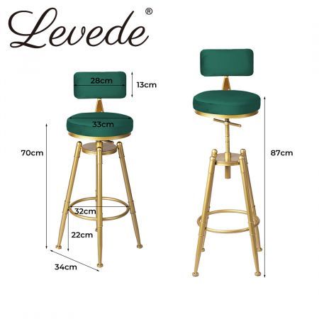 Levede 1x Bar Stools Kitchen Stool Chair Swivel Barstools Velvet Padded Seat