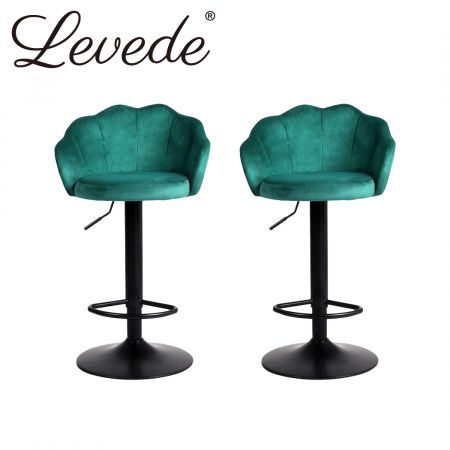 Levede 2x Bar Stools Kitchen Gas Lift Stool Chair Swivel Barstools Velvet Green