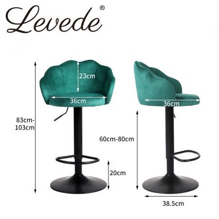 Levede 2x Bar Stools Kitchen Gas Lift Stool Chair Swivel Barstools Velvet Green