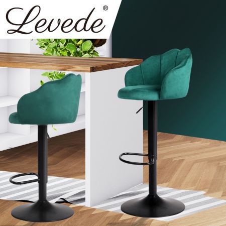 Levede 2x Bar Stools Kitchen Gas Lift Stool Chair Swivel Barstools Velvet Green