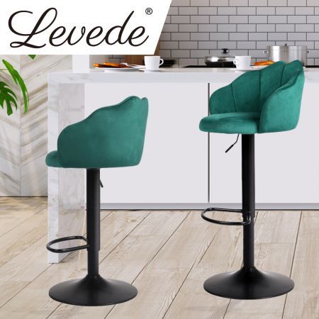 Levede 2x Bar Stools Kitchen Gas Lift Stool Chair Swivel Barstools Velvet Green