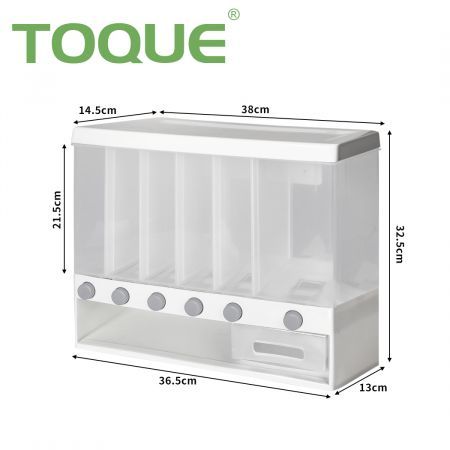 TOQUE Wall Mounted Cereal Dispenser 6 in 1 Dry Food Storage Container 10kg