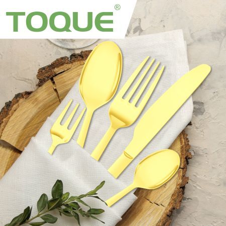 Stainless Steel Cutlery Set Travel Knife Fork Spoon Glossy Gold Tableware 30PCS