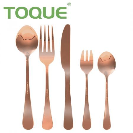 Stainless Steel Cutlery Set Glossy Knife Fork Spoon Child Travel Rose Gold 30pcs