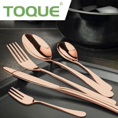 Stainless Steel Cutlery Set Glossy Knife Fork Spoon Child Travel Rose Gold 30pcs