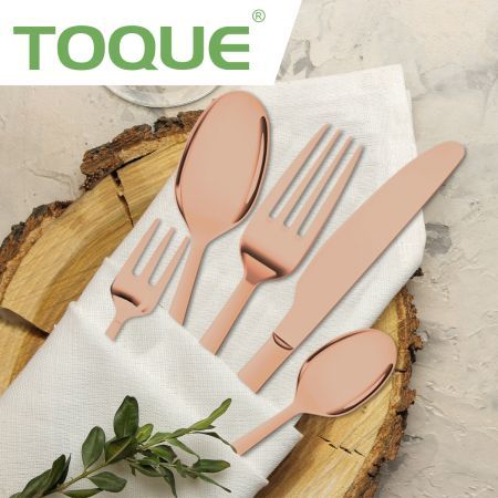 Stainless Steel Cutlery Set Glossy Knife Fork Spoon Child Travel Rose Gold 30pcs