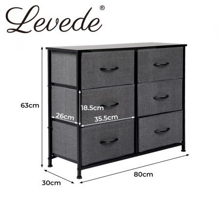 Levede Storage Cabinet Tower Chest of Drawers Dresser Tallboy 6 Drawer Dark Grey