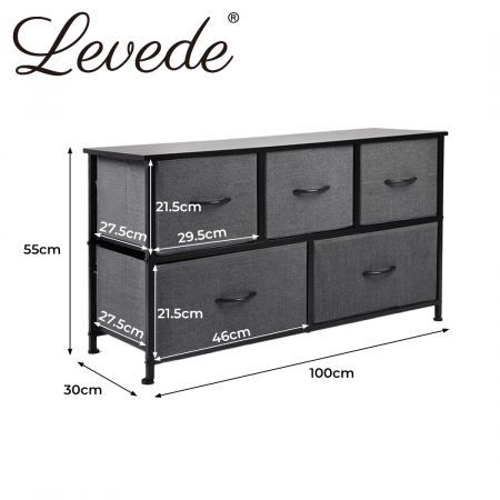 Levede Storage Cabinet Tower Chest of Drawers Dresser Tallboy 5 Drawer Dark Grey