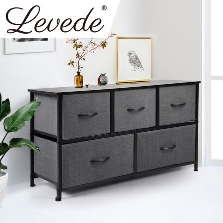 Levede Storage Cabinet Tower Chest of Drawers Dresser Tallboy 5 Drawer Dark Grey