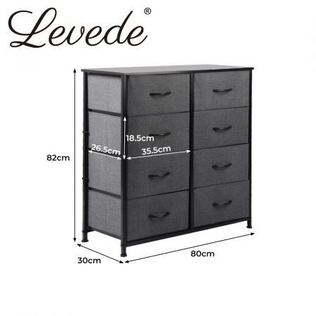 Levede Storage Cabinet Tower Chest of Drawers Dresser Tallboy 8 Drawer Dark Grey