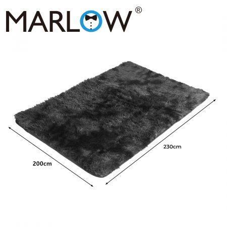 Marlow Floor Rug Shaggy Rugs Soft Large Carpet Area Tie-dyed 200x230cm Black