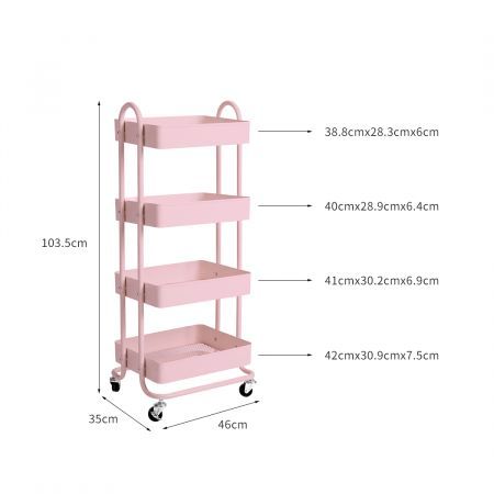 Levede 4 Tiers Kitchen Trolley Cart Steel Storage Rack Shelf Organiser Pink