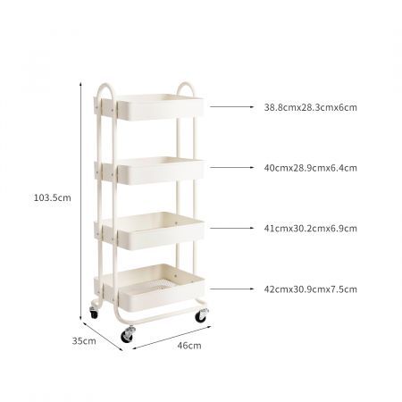 Levede 4 Tiers Kitchen Trolley Cart Steel Storage Rack Shelf Organiser White