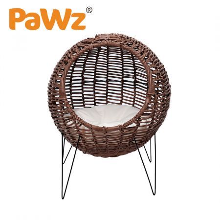 PaWz Rattan Pet Bed Elevated Cat Dog House Round Wicker Basket Kennel Egg Shape