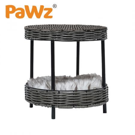 PaWz Rattan Pet Bed Elevated Raised Cat Dog House Wicker Basket Kennel Table