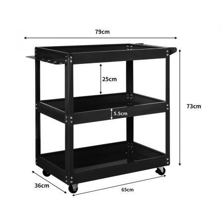 Tool Cart Trolley 3-Tier Toolbox Workshop Garage Storage Organizer Steel 150KG