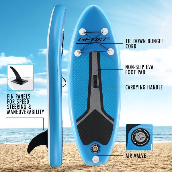 Genki Inflatable SUP Stand Up Paddle Board Paddleboard 180CM Adjustable Fin Leash Black Blue