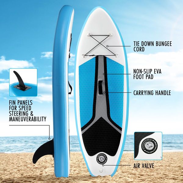 Genki Stand Up Paddle Board Inflatable Paddleboard SUP 180CM Fin Leash White Blue