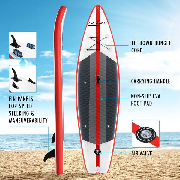 Genki Stand Up 320CM Paddle Board Inflatable SUP Paddleboard Kayak Seat Leash White Red 