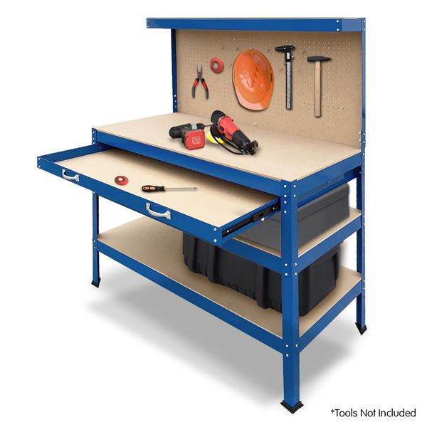 3-Layered Work Bench Garage Storage Table Tool Shop Shelf Blue