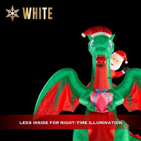 Stockholm Christmas Inflatables Airpower Santa on Dragon 2.7m White LEDs Garden