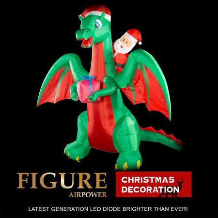 Stockholm Christmas Inflatables Airpower Santa on Dragon 2.7m White LEDs Garden