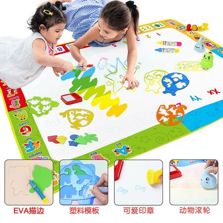 Magic Doodle Mat with Pens Stamps Cartoon Theme Water Coloring Rug Drawing Carpet Painting Educational Toy for Girl Boy Kids