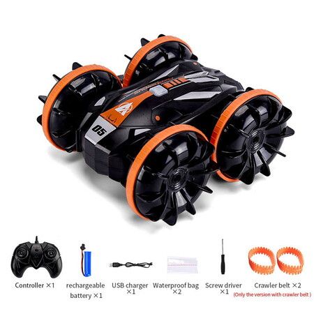 2022 Amphibious Remote Control Road Truck Stunt Car Waterproof RC Car for Birthday Christmas Gifts Water Beach Pool Toy Orange