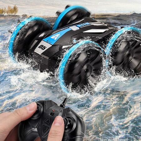 2022 Amphibious Remote Control Road Truck Stunt Car Waterproof RC Car for Birthday Christmas Gifts Water Beach Pool Toy Blue