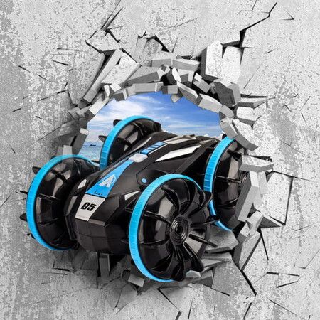 2022 Amphibious Remote Control Road Truck Stunt Car Waterproof RC Car for Birthday Christmas Gifts Water Beach Pool Toy Blue