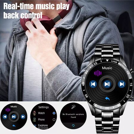 2021 Full Circle Touch Screen Steel Band Luxury Bluetooth Call Men Smart Watch Waterproof Sport Activity Fitness Watch+Box Black