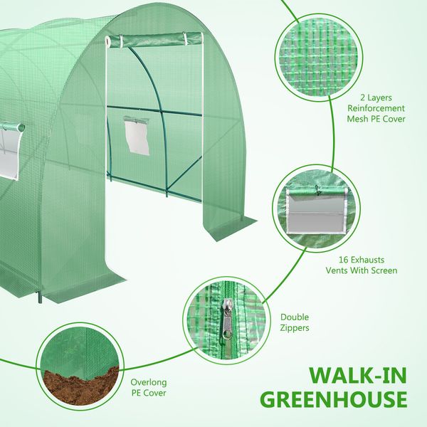 8x3x2m Greenhouse Large Portable Walk In Tunnel Backyard Garden Outdoor with PE Cover 16 Vents